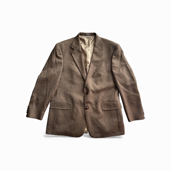 Austin Reed Men's Brown academia tweed Blazer suede elbow patches USA Sz 44R - Picture 3 of 15